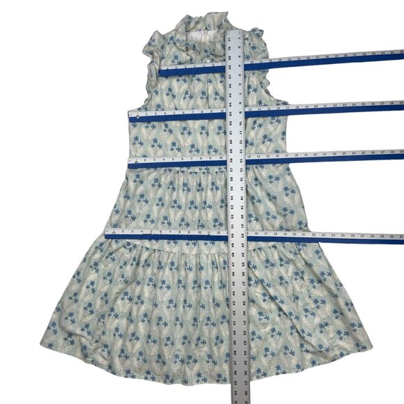 Sara Campbell Ruffle Dress 8 Blue Floral Mini Tiered Sleeveless Pockets Coastal - Picture 5 of 12